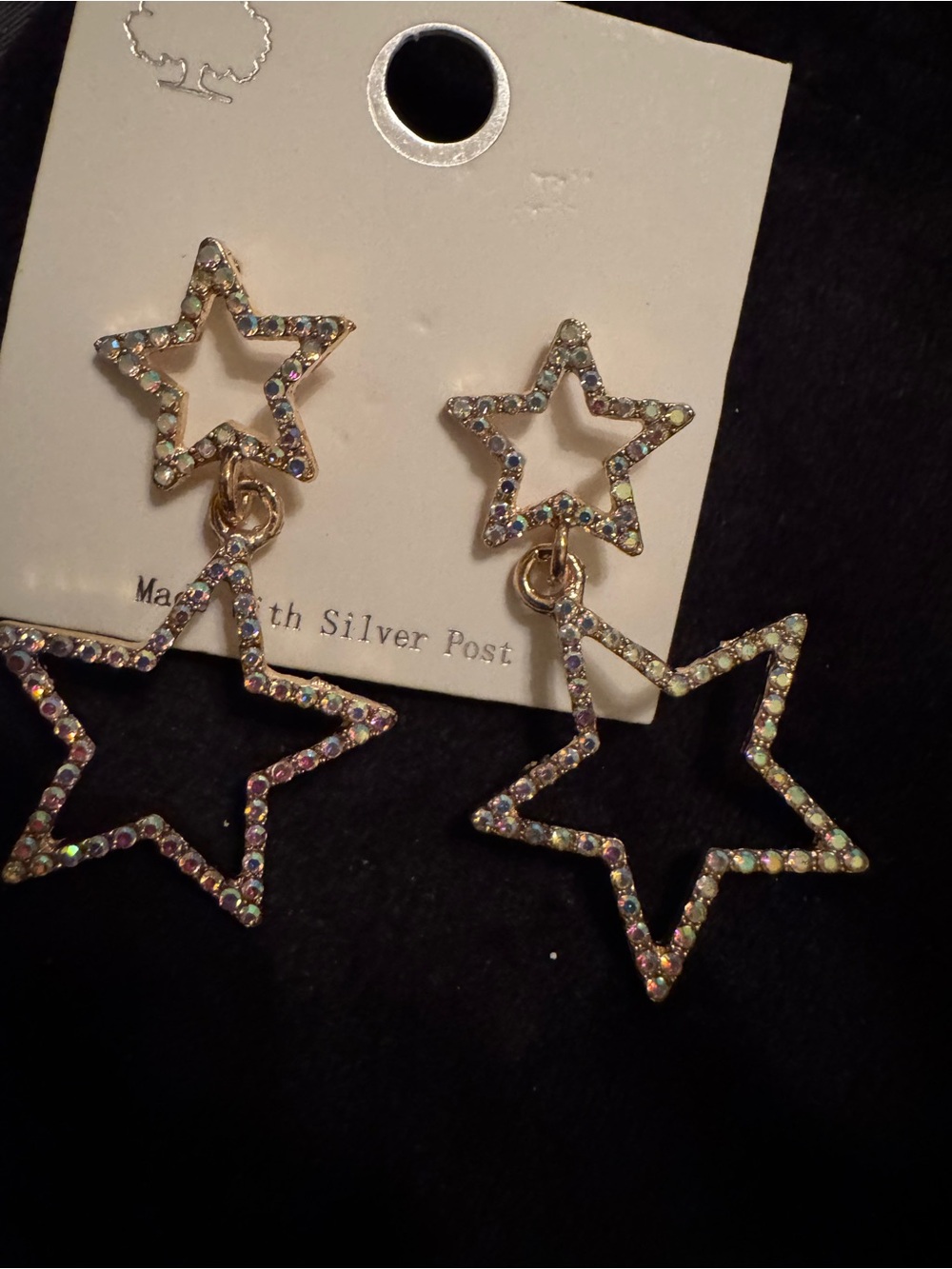 Star Dangle Earrings with Iridescent Rhinestones